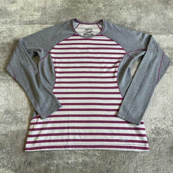 Patagonia Shirt Womens Medium Capilene 3 Midweight Crew Baselayer Top Striped - Picture 1 of 7